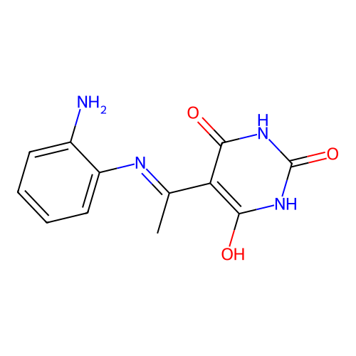 (5Z)-5-{1-[(2-aminophenyl)amino]ethylidene}-2,6-dihydroxypyrimidin-4(5H)-one structure