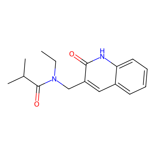 N-ethyl-2-methyl-N-[(2-oxo-1,2-dihydroquinolin-3-yl)methyl]propanamide structure