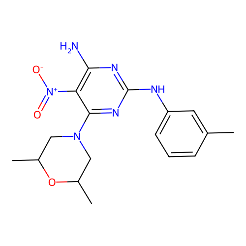 6-(2,6-dimethylmorpholino)-5-nitro-N2-(m-tolyl)pyrimidine-2,4-diamine structure