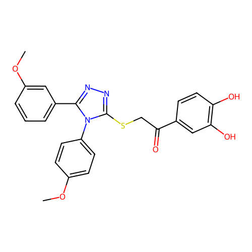 1-(3,4-dihydroxyphenyl)-2-((5-(3-methoxyphenyl)-4-(4-methoxyphenyl)-4H-1,2,4-triazol-3-yl)thio)ethanone structure