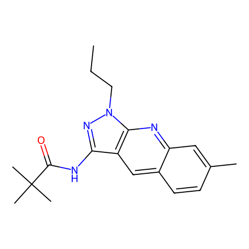 2,2-dimethyl-N-(7-methyl-1-propyl-1H-pyrazolo[3,4-b]quinolin-3-yl)propanamide structure