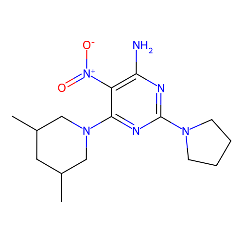 6-(3,5-Dimethylpiperidin-1-yl)-5-nitro-2-(pyrrolidin-1-yl)pyrimidin-4-amine structure