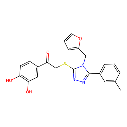 1-(3,4-dihydroxyphenyl)-2-((4-(furan-2-ylmethyl)-5-(m-tolyl)-4H-1,2,4-triazol-3-yl)thio)ethanone structure