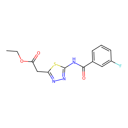 ethyl 2-(5-(3-fluorobenzamido)-1,3,4-thiadiazol-2-yl)acetate structure