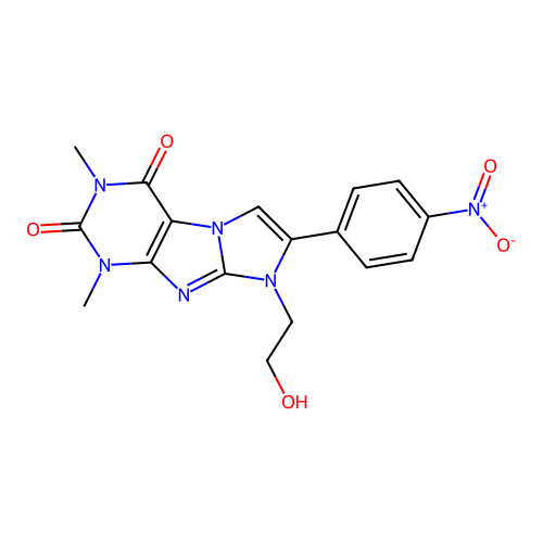 8-(2-hydroxyethyl)-1,3-dimethyl-7-(4-nitrophenyl)-1H-imidazo[2,1-f]purine-2,4(3H,8H)-dione structure