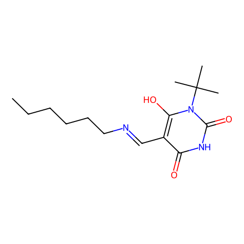 (5E)-1-tert-butyl-5-[(hexylamino)methylidene]-1,3-diazinane-2,4,6-trione structure