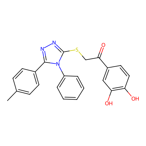 1-(3,4-dihydroxyphenyl)-2-(4-phenyl-5-p-tolyl-4H-1,2,4-triazol-3-ylthio)ethanone structure