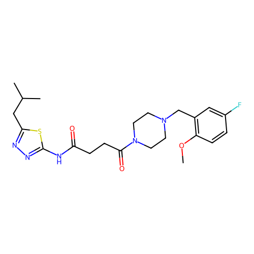 4-(4-(5-fluoro-2-methoxybenzyl)piperazin-1-yl)-N-(5-isobutyl-1,3,4-thiadiazol-2-yl)-4-oxobutanamide structure