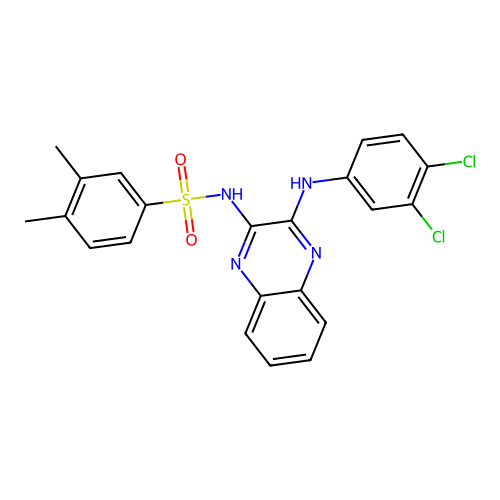 N-(3-((3,4-dichlorophenyl)amino)quinoxalin-2-yl)-3,4-dimethylbenzenesulfonamide structure