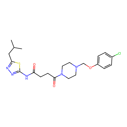 4-(4-((4-chlorophenoxy)methyl)piperazin-1-yl)-N-(5-isobutyl-1,3,4-thiadiazol-2-yl)-4-oxobutanamide structure