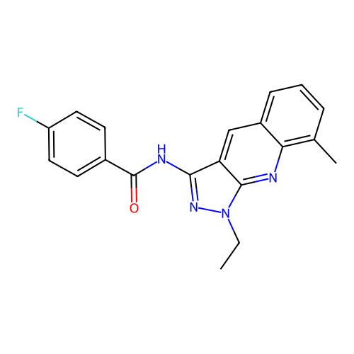 N-(1-ethyl-8-methylpyrazolo[3,4-b]quinolin-3-yl)-4-fluorobenzamide structure