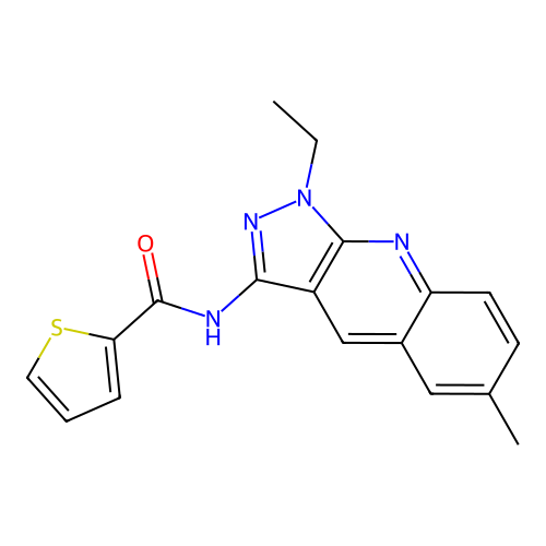 N-(1-ethyl-6-methylpyrazolo[3,4-b]quinolin-3-yl)thiophene-2-carboxamide structure
