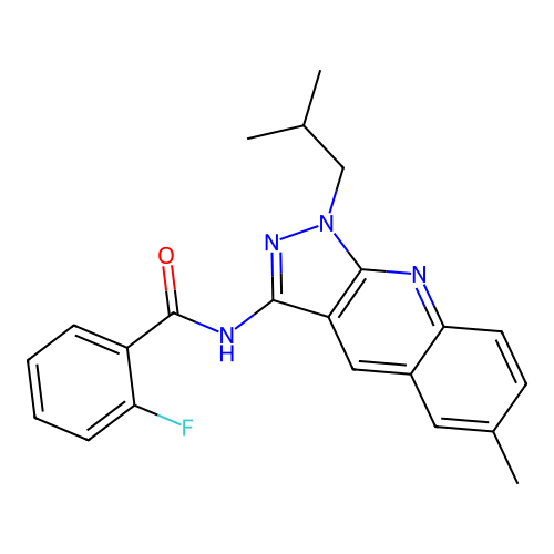 2-fluoro-N-[6-methyl-1-(2-methylpropyl)pyrazolo[3,4-b]quinolin-3-yl]benzamide structure