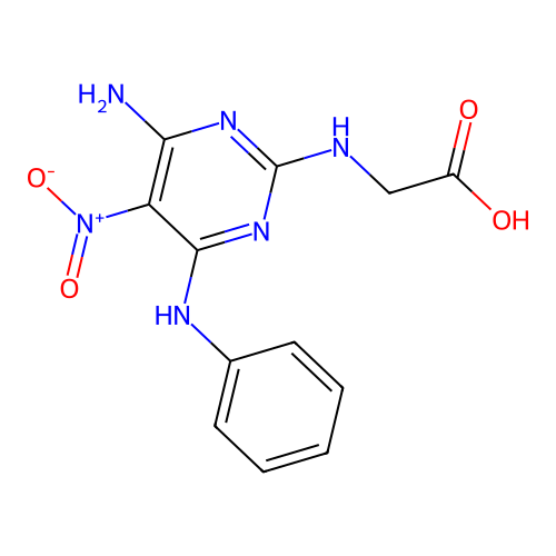 N-[4-amino-5-nitro-6-(phenylamino)pyrimidin-2-yl]glycine structure