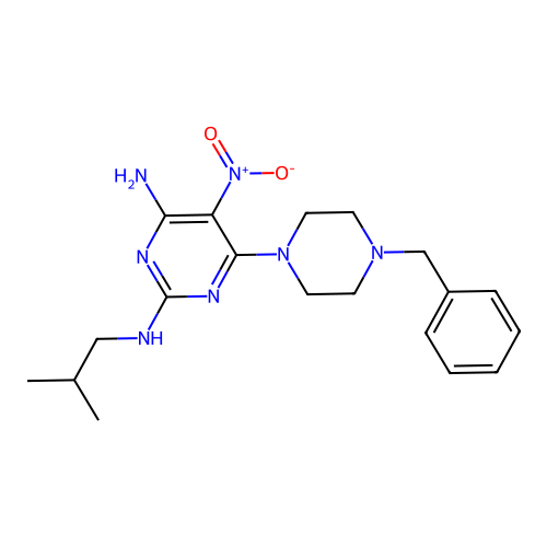6-(4-benzylpiperazin-1-yl)-N~2~-(2-methylpropyl)-5-nitropyrimidine-2,4-diamine structure