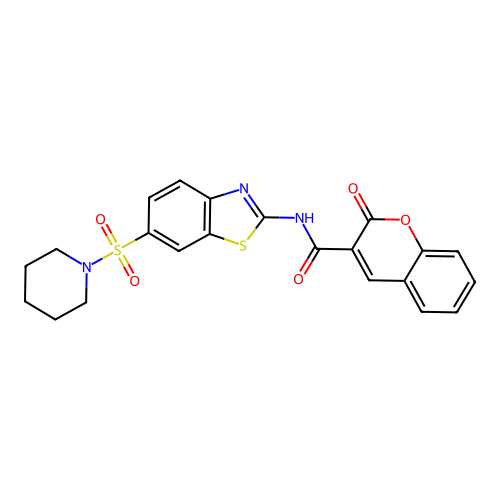 2-oxo-N-(6-(piperidin-1-ylsulfonyl)benzo[d]thiazol-2-yl)-2H-chromene-3-carboxamide structure