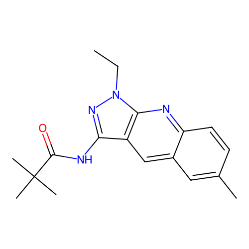 N-(1-ethyl-6-methyl-1H-pyrazolo[3,4-b]quinolin-3-yl)pivalamide structure
