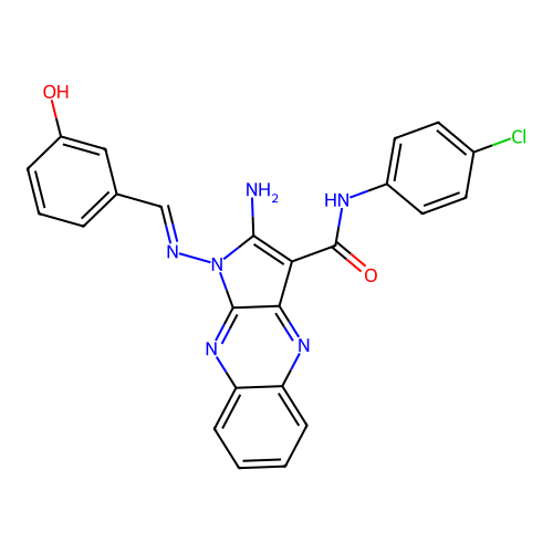 (E)-2-amino-N-(4-chlorophenyl)-1-((3-hydroxybenzylidene)amino)-1H-pyrrolo[2,3-b]quinoxaline-3-carboxamide structure