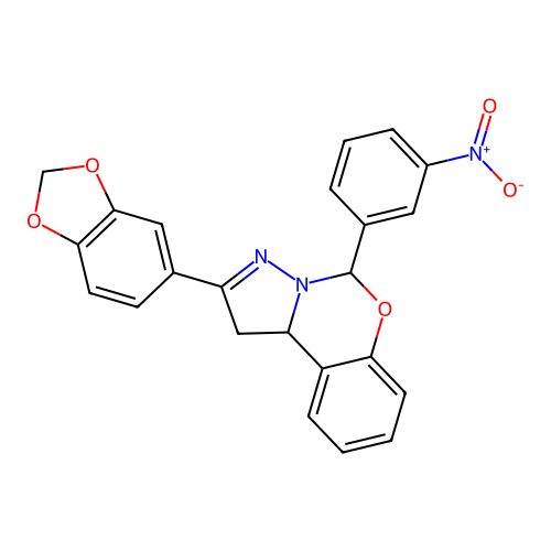 2-(1,3-benzodioxol-5-yl)-5-(3-nitrophenyl)-1,10b-dihydropyrazolo[1,5-c][1,3]benzoxazine structure