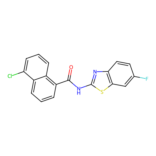 5-chloro-N-(6-fluoro-1,3-benzothiazol-2-yl)naphthalene-1-carboxamide structure