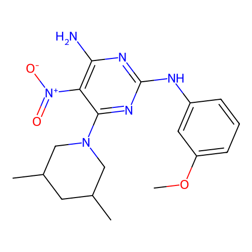 [4-amino-6-(3,5-dimethylpiperidyl)-5-nitropyrimidin-2-yl](3-methoxyphenyl)amin e structure