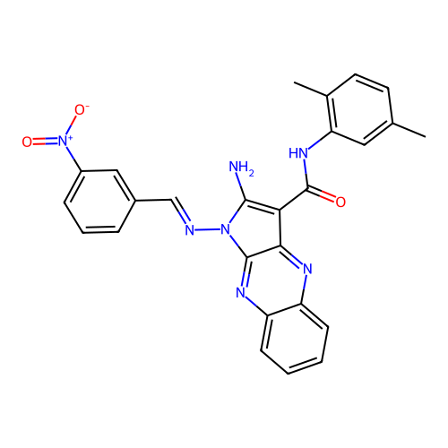 (E)-2-amino-N-(2,5-dimethylphenyl)-1-((3-nitrobenzylidene)amino)-1H-pyrrolo[2,3-b]quinoxaline-3-carboxamide structure