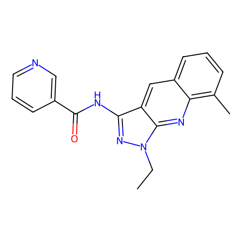 N-(1-ethyl-8-methylpyrazolo[3,4-b]quinolin-3-yl)pyridine-3-carboxamide structure