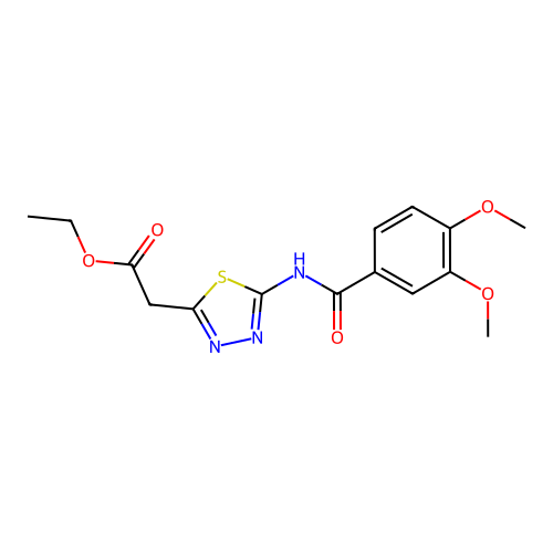 ethyl 2-(5-(3,4-dimethoxybenzamido)-1,3,4-thiadiazol-2-yl)acetate structure