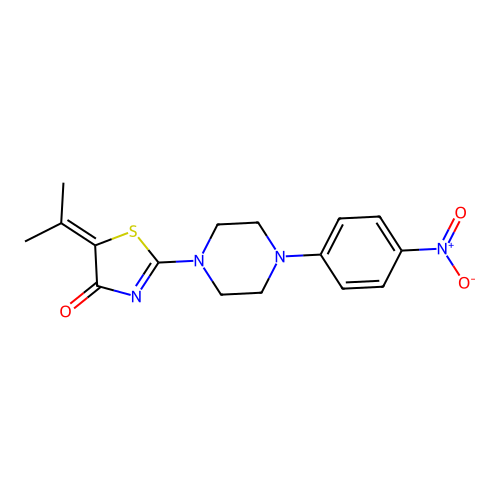 2-[4-(4-nitrophenyl)piperazin-1-yl]-5-(propan-2-ylidene)-1,3-thiazol-4(5H)-one structure