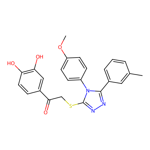 1-(3,4-dihydroxyphenyl)-2-((4-(4-methoxyphenyl)-5-(m-tolyl)-4H-1,2,4-triazol-3-yl)thio)ethanone structure