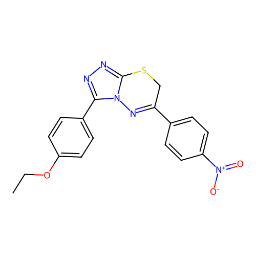 3-(4-ethoxyphenyl)-6-(4-nitrophenyl)-7H-[1,2,4]triazolo[3,4-b][1,3,4]thiadiazine structure