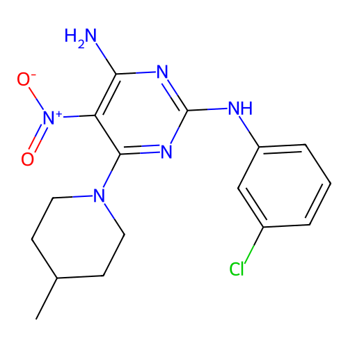 [4-Amino-6-(4-methylpiperidyl)-5-nitropyrimidin-2-yl](3-chlorophenyl)amine structure