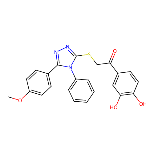 1-(3,4-dihydroxyphenyl)-2-((5-(4-methoxyphenyl)-4-phenyl-4H-1,2,4-triazol-3-yl)thio)ethanone structure