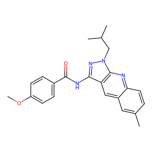4-methoxy-N-[6-methyl-1-(2-methylpropyl)pyrazolo[3,4-b]quinolin-3-yl]benzamide structure