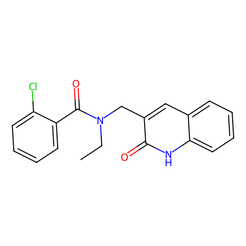 2-chloro-N-ethyl-N-[(2-oxo-1H-quinolin-3-yl)methyl]benzamide structure