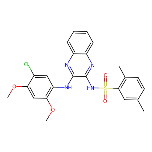 N-(3-((5-chloro-2,4-dimethoxyphenyl)amino)quinoxalin-2-yl)-2,5-dimethylbenzenesulfonamide structure