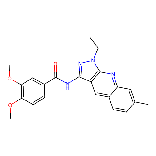 N-(1-ethyl-7-methylpyrazolo[3,4-b]quinolin-3-yl)-3,4-dimethoxybenzamide structure