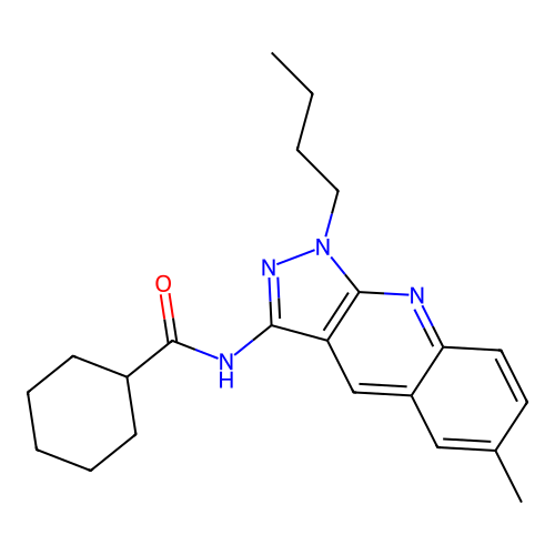 N-(1-butyl-6-methylpyrazolo[3,4-b]quinolin-3-yl)cyclohexanecarboxamide structure