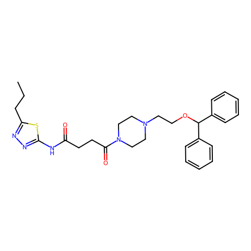4-(4-(2-(benzhydryloxy)ethyl)piperazin-1-yl)-4-oxo-N-(5-propyl-1,3,4-thiadiazol-2-yl)butanamide structure