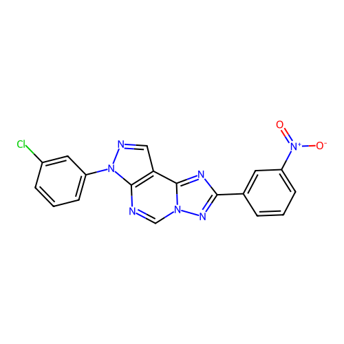 7-(3-chlorophenyl)-2-(3-nitrophenyl)-7H-pyrazolo[4,3-e][1,2,4]triazolo[1,5-c]pyrimidine structure