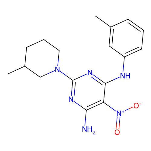N-(3-methylphenyl)-2-(3-methylpiperidin-1-yl)-5-nitropyrimidine-4,6-diamine structure