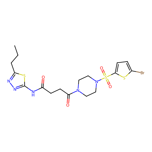 4-(4-((5-bromothiophen-2-yl)sulfonyl)piperazin-1-yl)-4-oxo-N-(5-propyl-1,3,4-thiadiazol-2-yl)butanamide structure