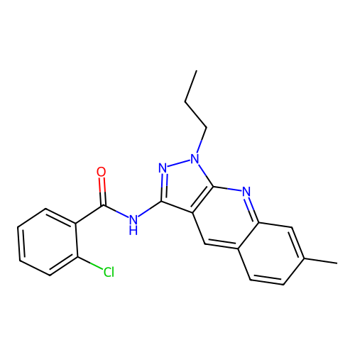 2-chloro-N-(7-methyl-1-propylpyrazolo[3,4-b]quinolin-3-yl)benzamide structure