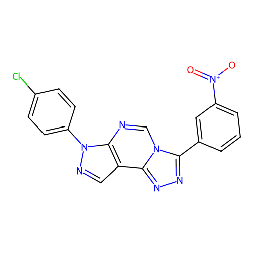 7-(4-chlorophenyl)-3-(3-nitrophenyl)-7H-pyrazolo[4,3-e][1,2,4]triazolo[4,3-c]pyrimidine structure