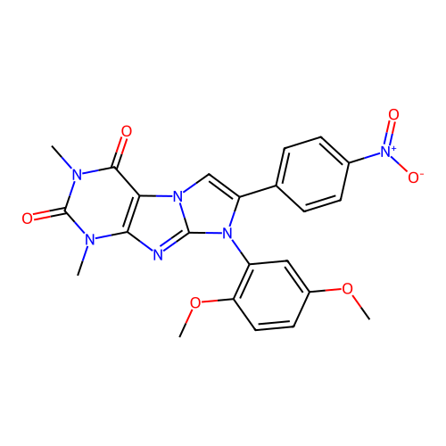 8-(2,5-dimethoxyphenyl)-1,3-dimethyl-7-(4-nitrophenyl)-1H-imidazo[2,1-f]purine-2,4(3H,8H)-dione structure