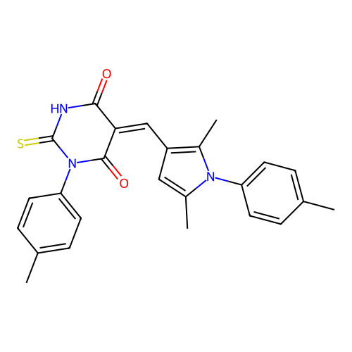 (5Z)-5-[[2,5-dimethyl-1-(4-methylphenyl)pyrrol-3-yl]methylidene]-1-(4-methylphenyl)-2-sulfanylidene-1,3-diazinane-4,6-dione structure