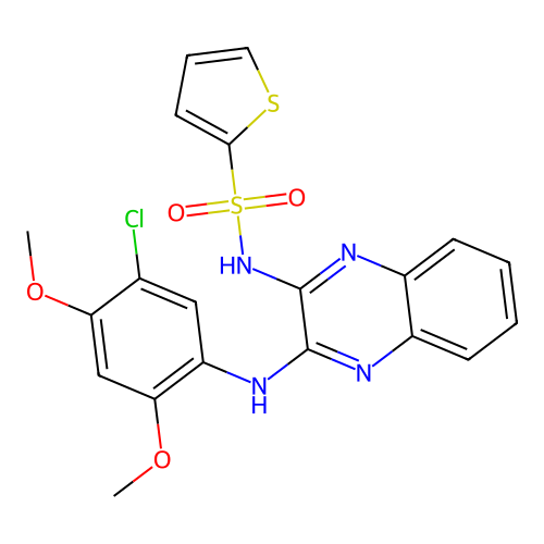 N-(3-((5-chloro-2,4-dimethoxyphenyl)amino)quinoxalin-2-yl)thiophene-2-sulfonamide structure