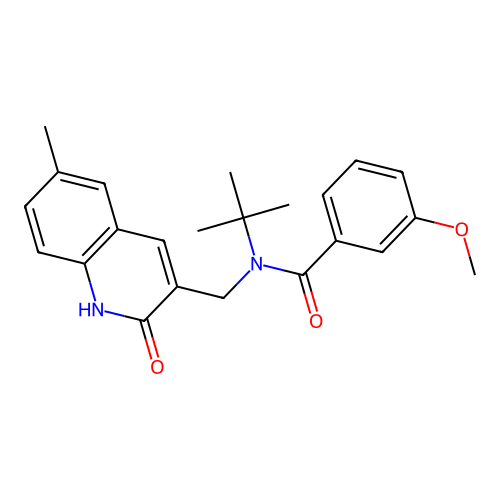 N-tert-butyl-3-methoxy-N-[(6-methyl-2-oxo-1H-quinolin-3-yl)methyl]benzamide structure