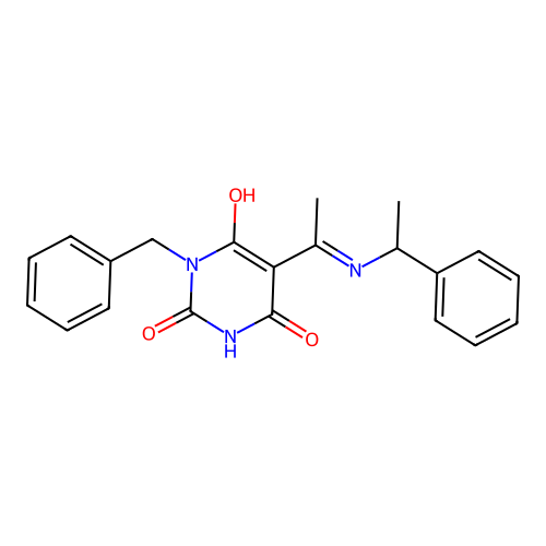 1-benzyl-5-[1-(1-phenylethylamino)ethylidene]-1,3-diazinane-2,4,6-trione structure