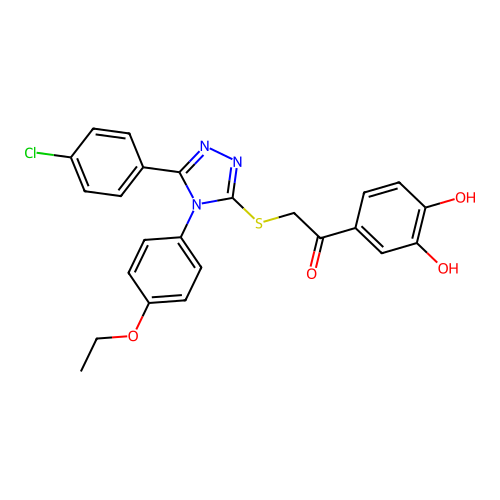 1-(3,4-dihydroxyphenyl)-2-[5-(4-chlorophenyl)-4-(4-ethoxyphenyl)(1,2,4-triazol -3-ylthio)]ethan-1-one structure